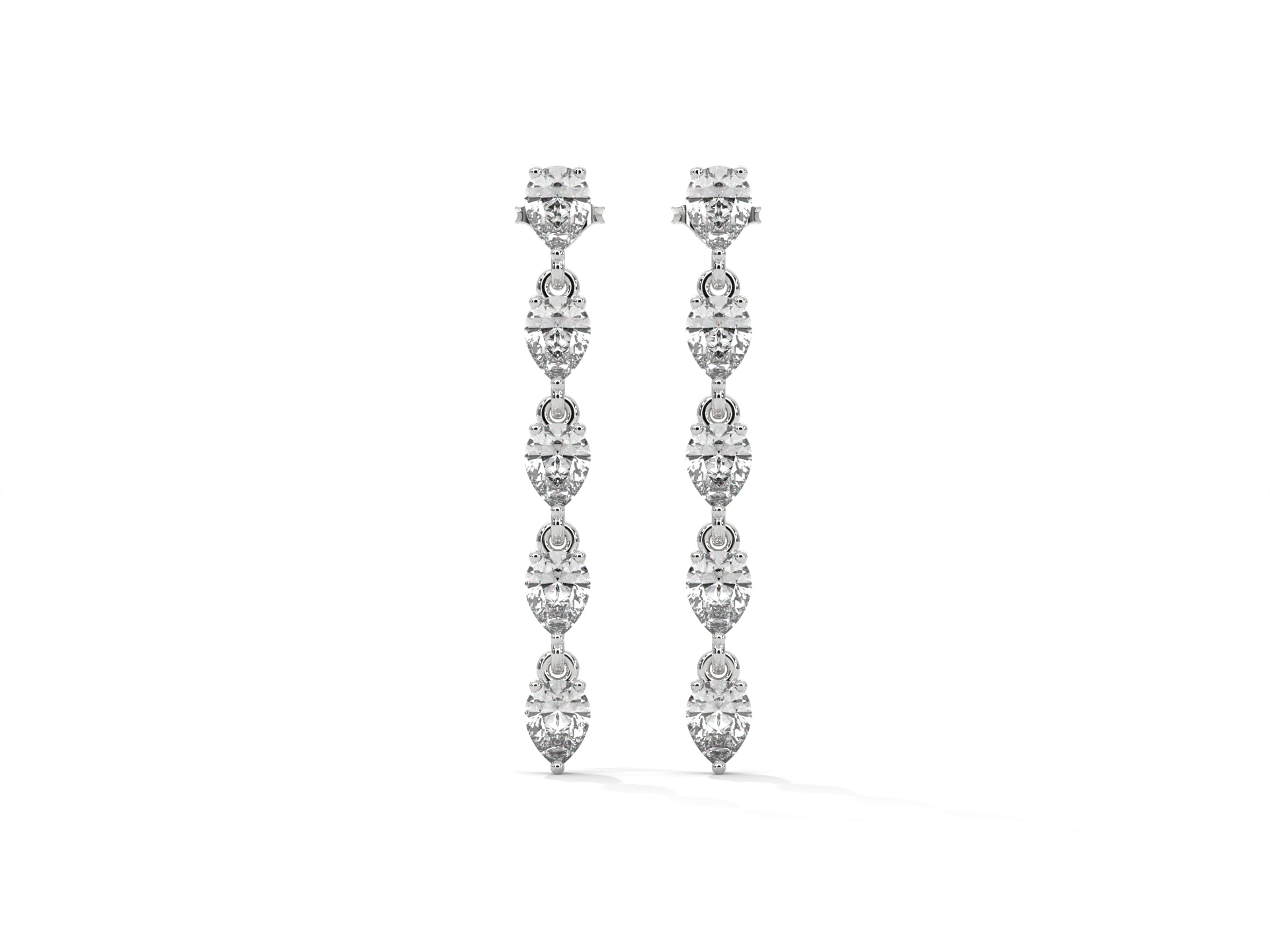 Five-Stone Pear Cut Linear Diamond Drop Earrings 14K White with VVS/VS lifestyle view
