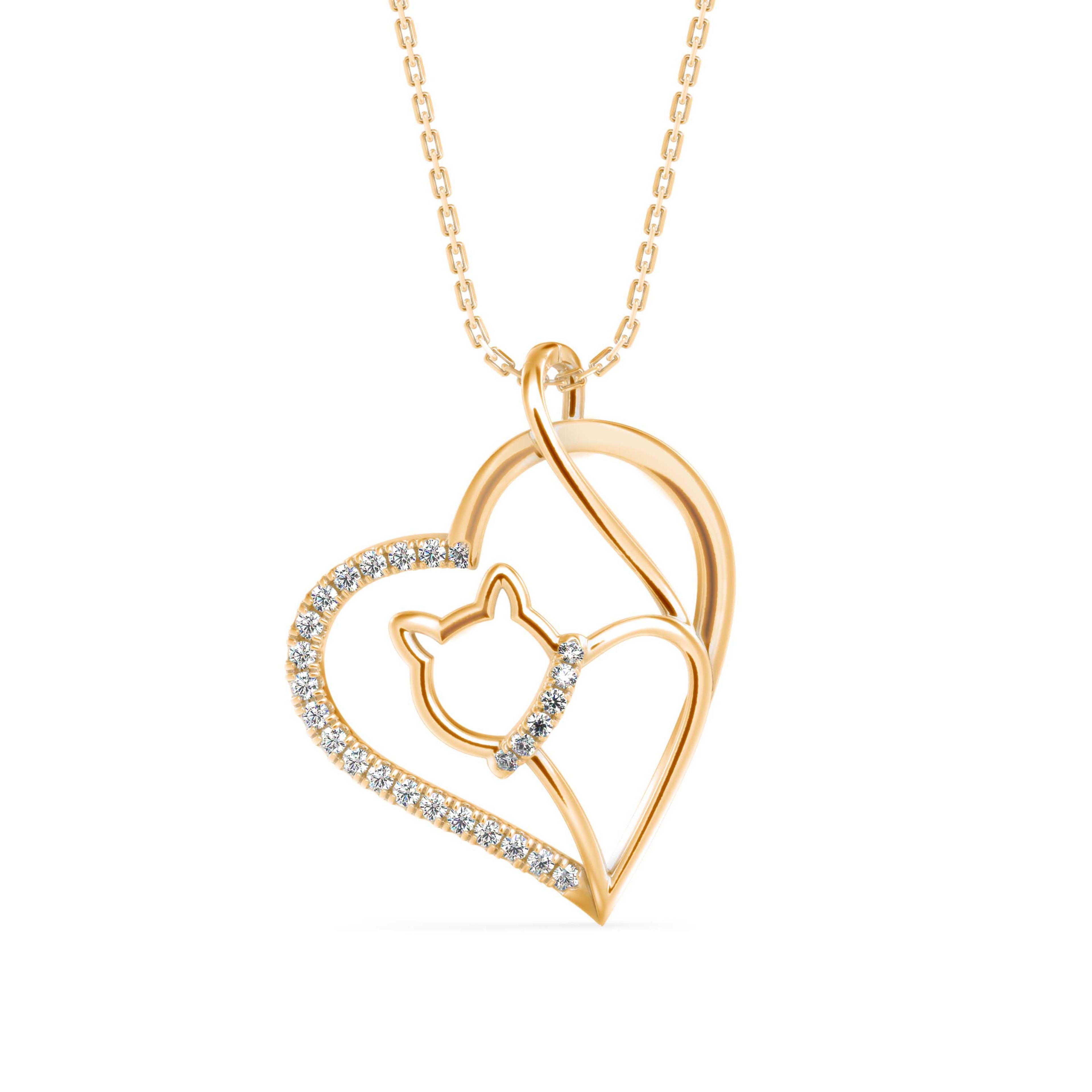 The Silhouette Cat 0.14ct Lab-Grown Diamond Pendant 14K Yellow with VVS/VS - 3