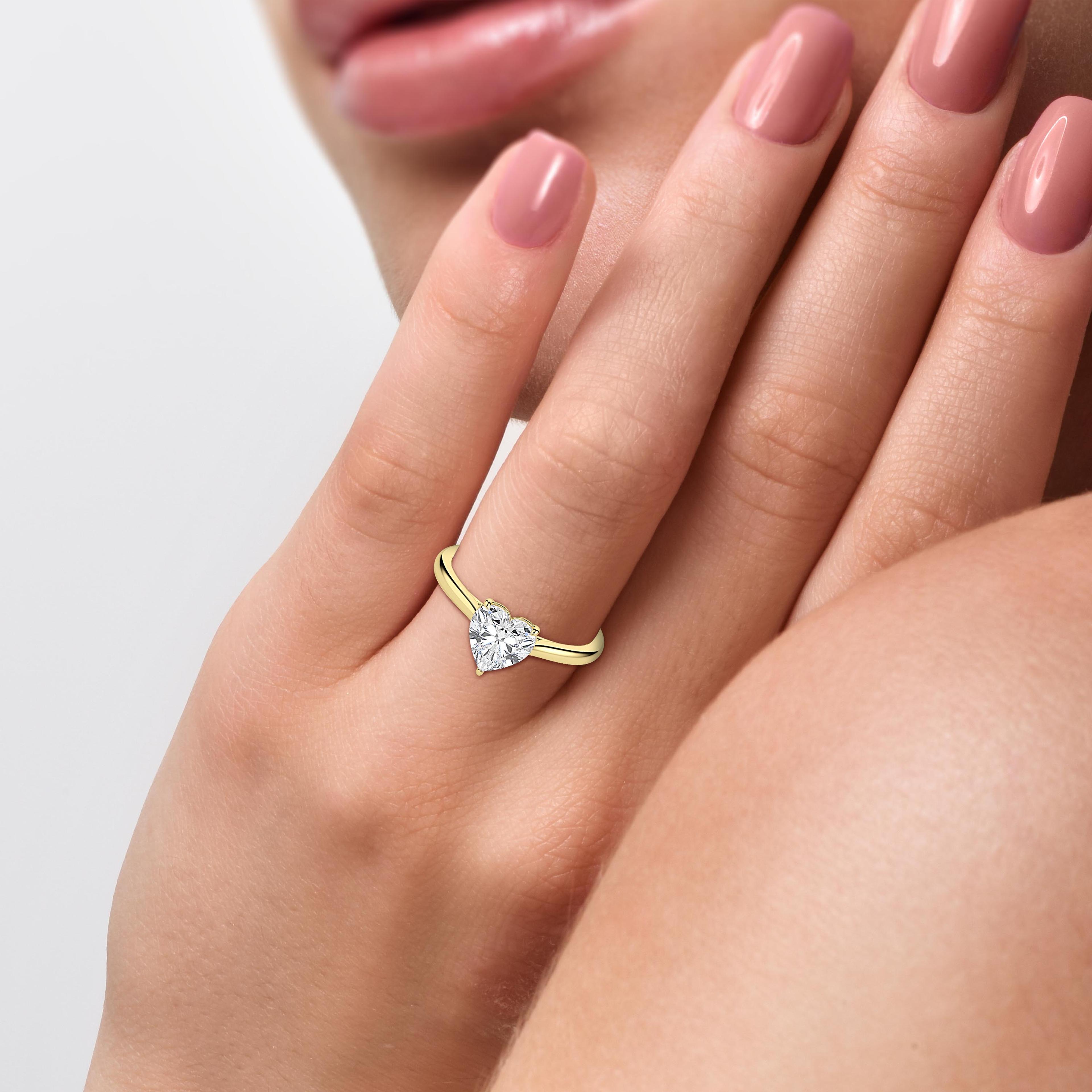 The Amara 0.97ct Heart Solitaire Lab-Grown Diamond Ring 14K Yellow with VVS/VS video 1