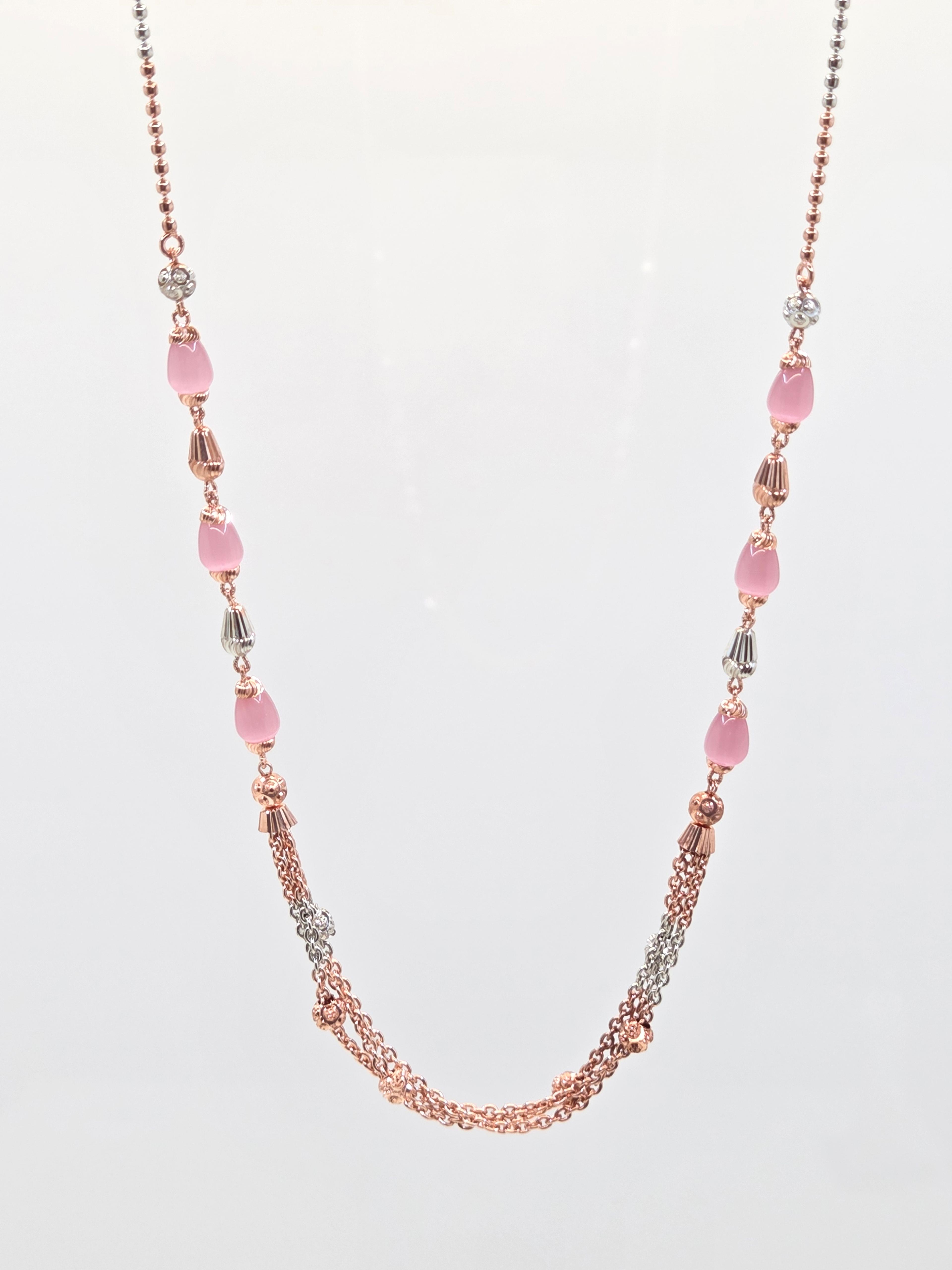 The Chroma Pink Stone 925 Silver Chain  Dual Tone - 1