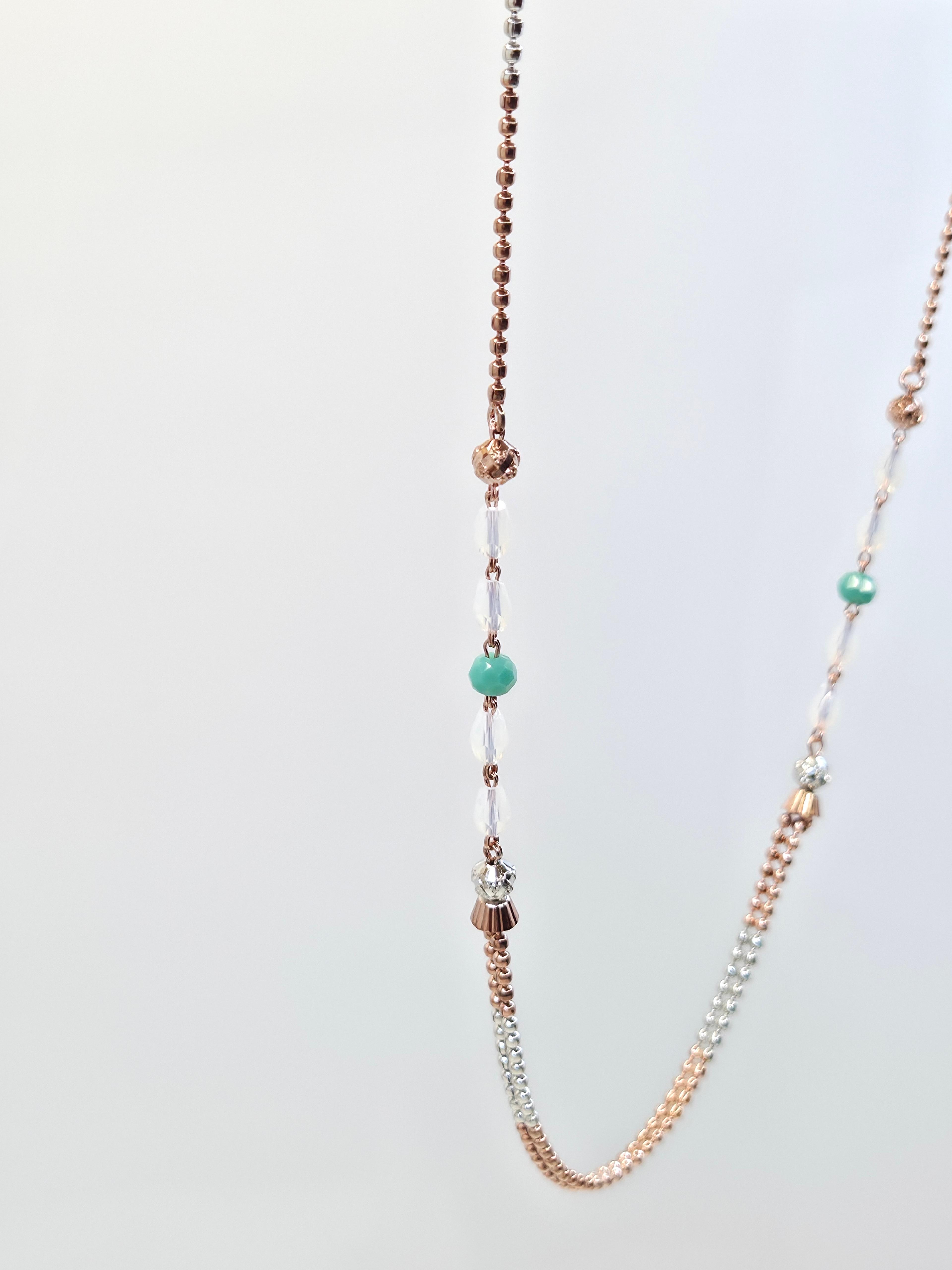 The Chroma Green & Blue Stone 925 Silver Chain  Dual Tone - 4