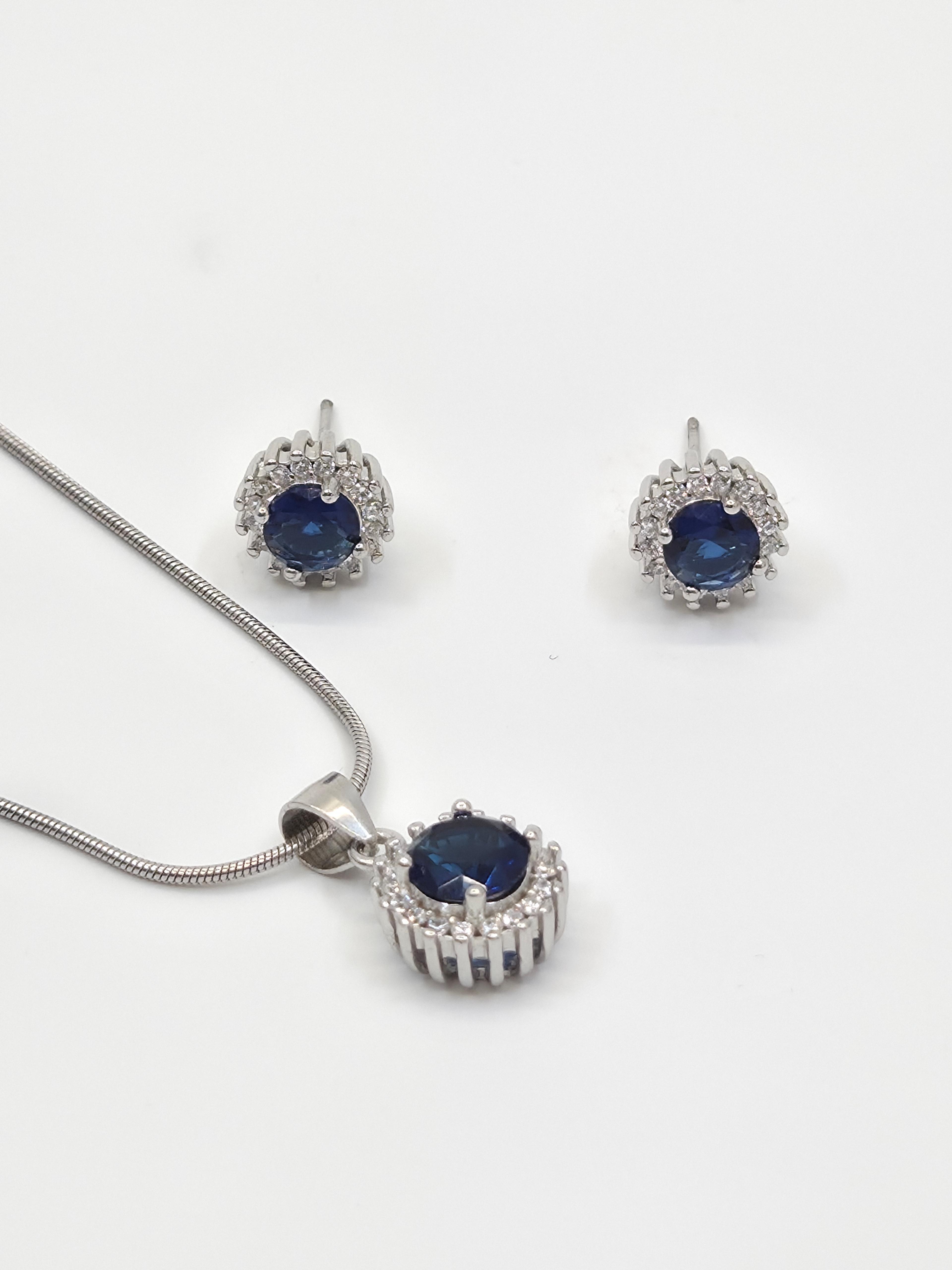 The Horizon Blue & White Stone 925 Silver Pendant Set  White - 2