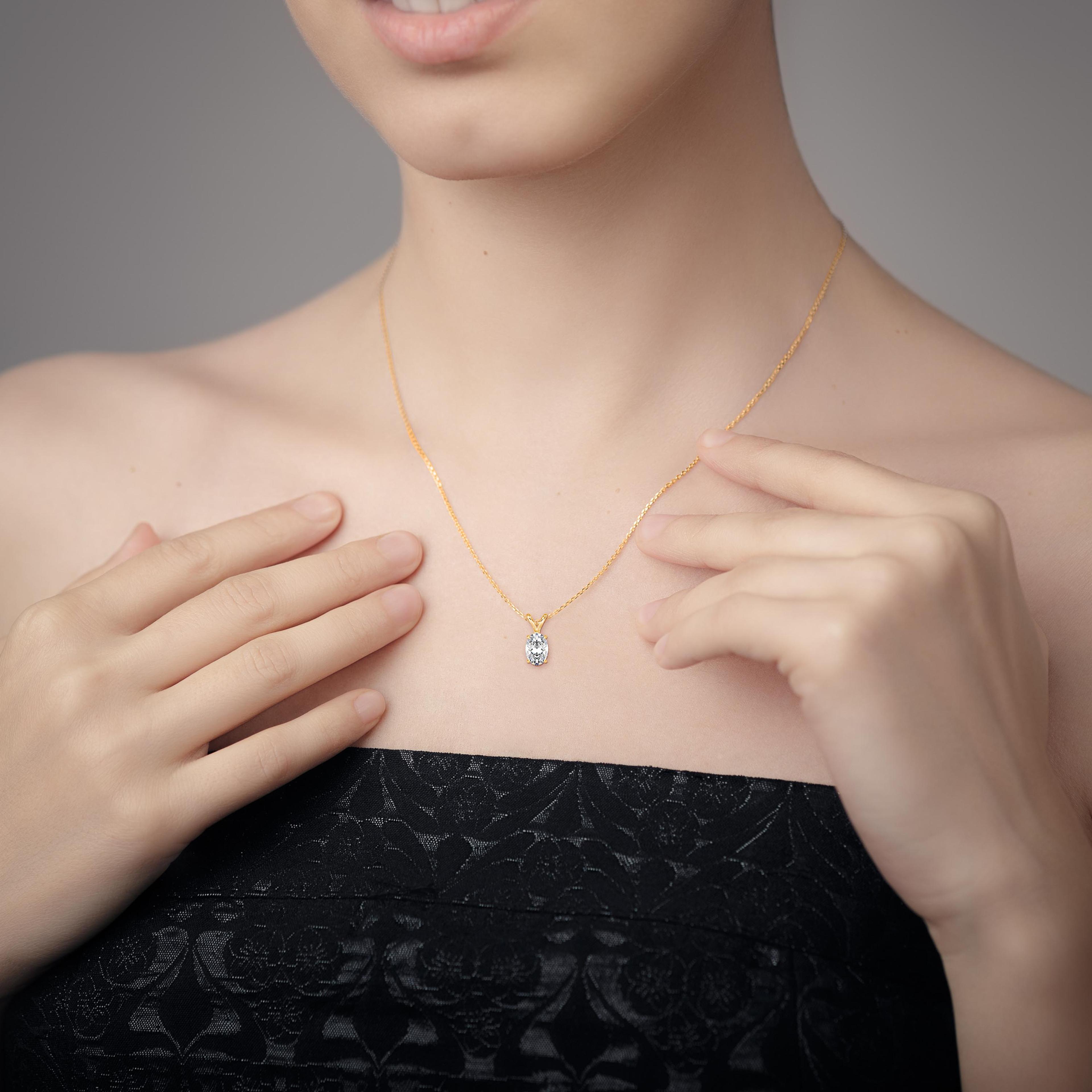 The Harmony Duo-Arm 1.00ct Oval Solitaire Lab-Grown Diamond Pendant 14K Yellow with VVS/VS - 5