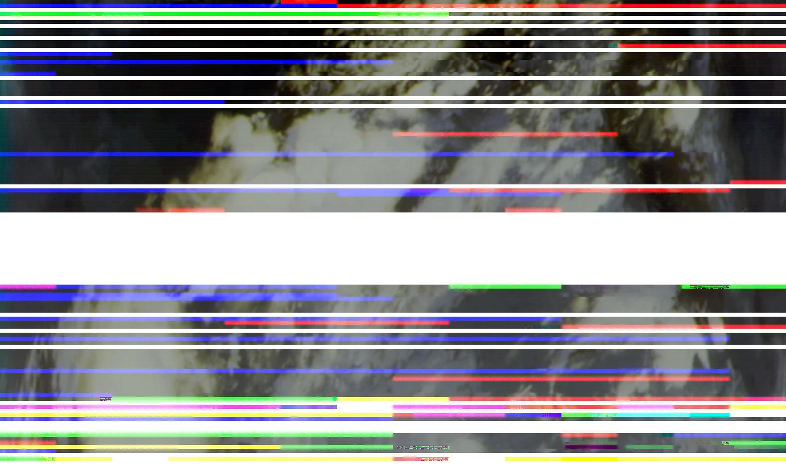 Forte rumore di ricezione in bande colorate, la terraferma sotto appena visibile