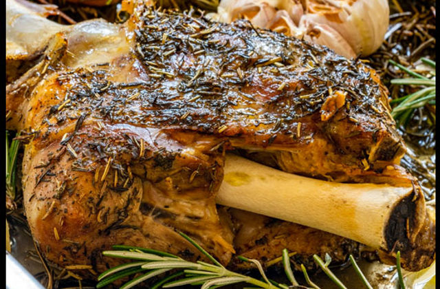 Traditional Greek Kleftiko lamb with potatoes at Sirtaki Tavern in Analipsi Hersonissos