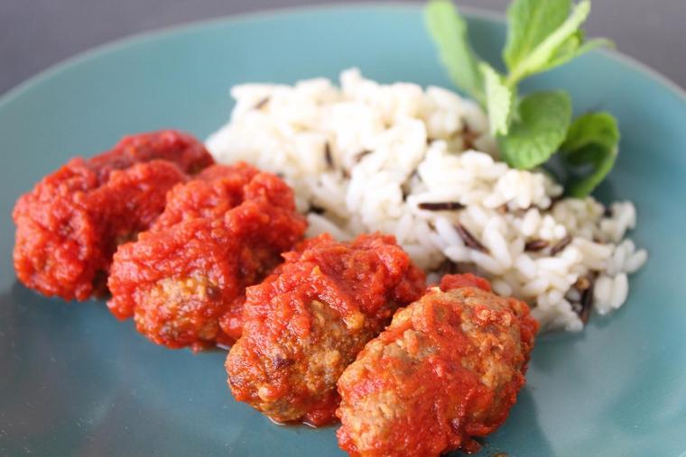 Greek Soutzoukakia Izmir-style beef meatballs at Sirtaki Tavern