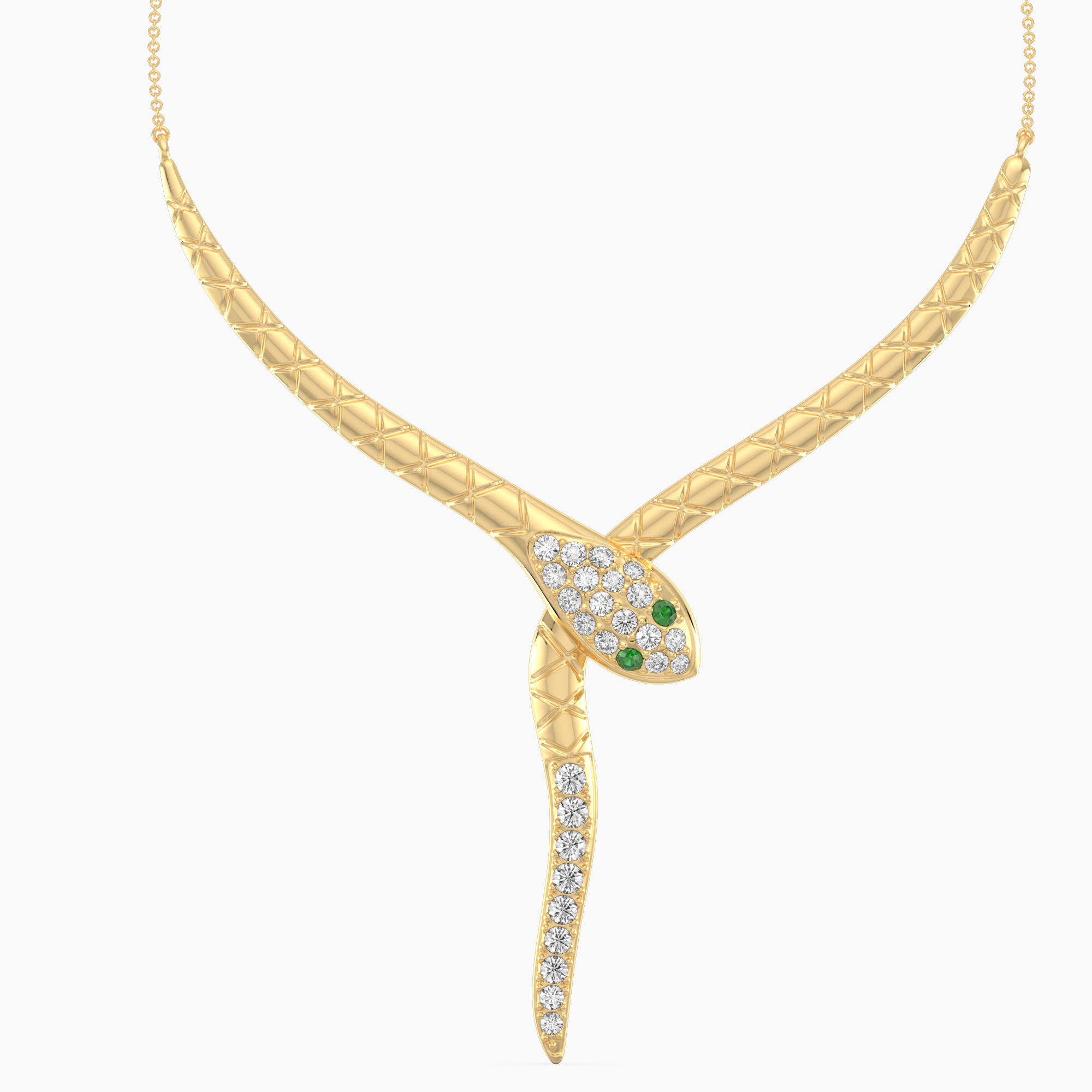 Emerald and Diamond Fashion Snake Necklace (0.25 cttw.) in 14K