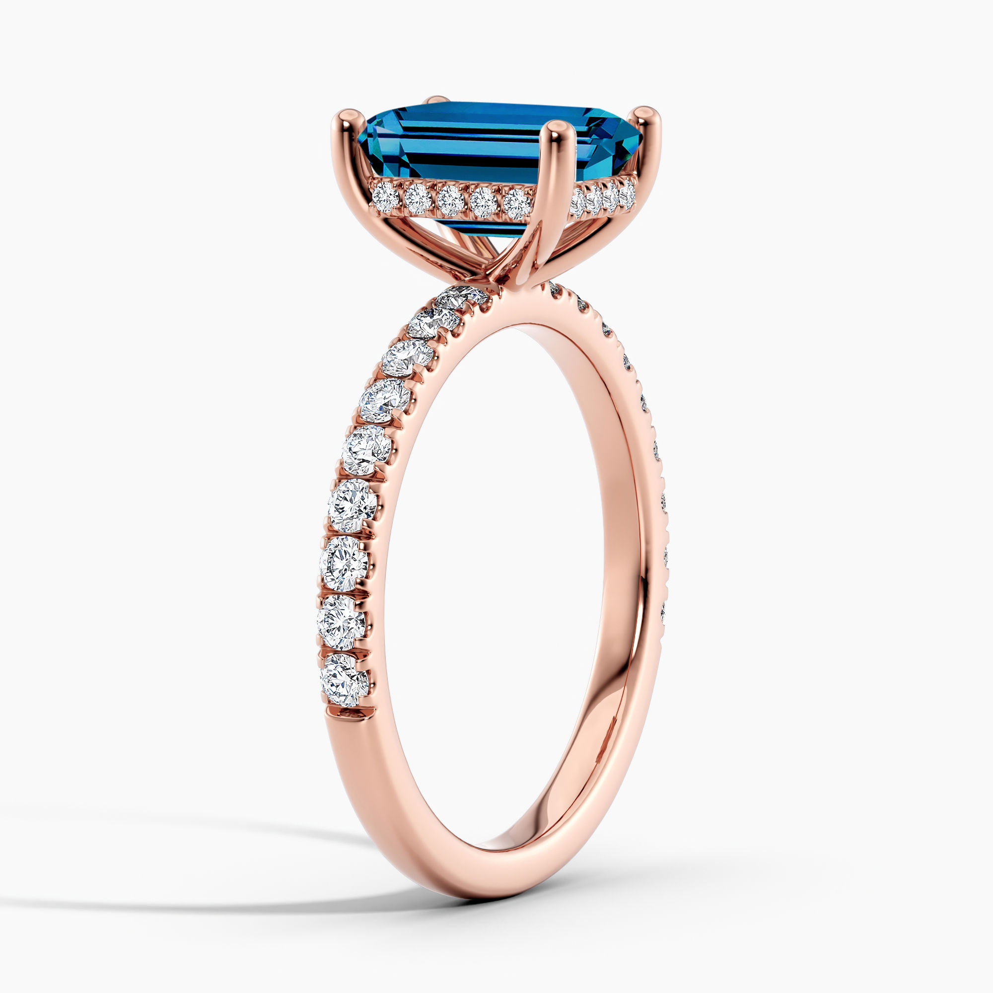 Emerald Cut Lab Blue Diamond Classic Hidden Halo Engagement Ring (2 ct ...