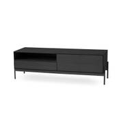 TV bänk 144 cm svartbetsad ek, svart metallunderrede, en produkt av hög kvalitet till bra pris från Ulfåsa möbler