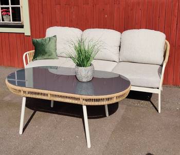 Olivia lounge soffa 3+1+1 med bord twist/vit/beige inkl allväders dynor, en produkt av hög kvalitet till bra pris från Ulfåsa möbler