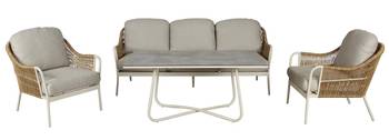 Olivia lounge soffa 3+1+1 med bord twist/vit/beige inkl allväders dynor, en produkt av hög kvalitet till bra pris från Ulfåsa möbler