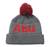 Abu Bubble Beanie i röd och grå färg med stickad design och tofs upptill.
