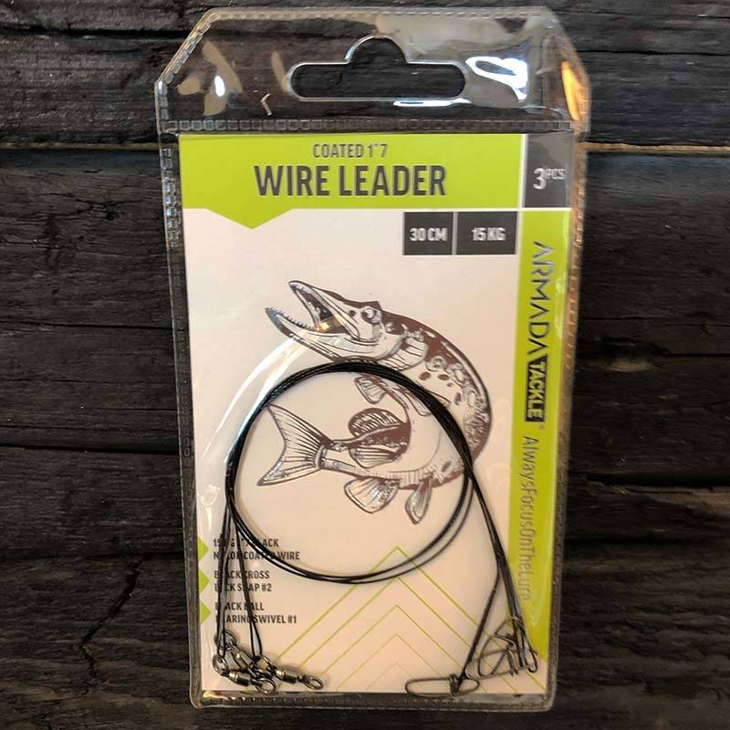 Trevå (3-pack) färdiga wire-tafsar från Armada med hög brytstyrka, inkluderar beteslås och lekand – perfekt för gädda och andra rovfiskar.