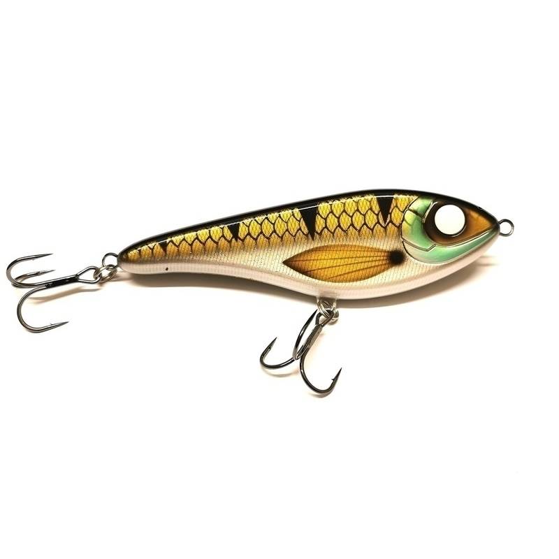 Buster Jerk Original 15 cm Sinking Gäddfemman Special i färgen Black Pike visad från sidan.