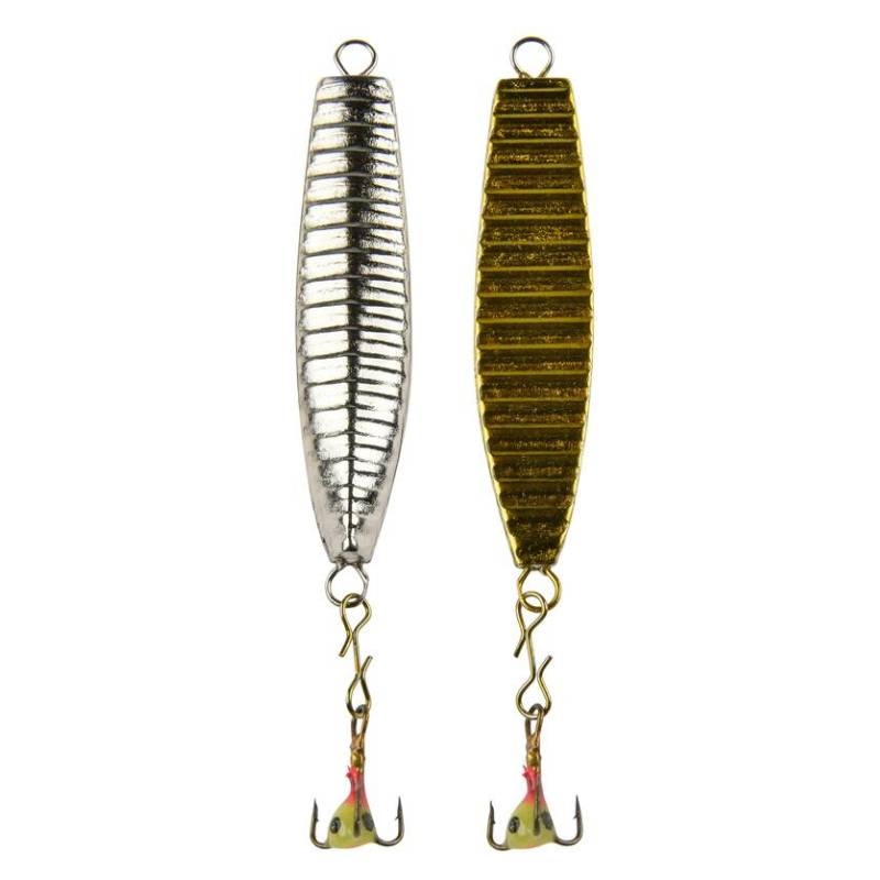 IFISH Kenta 40 mm SG – räfflad silver/grön vertikalpirk med lystrekrok för abborrfiske