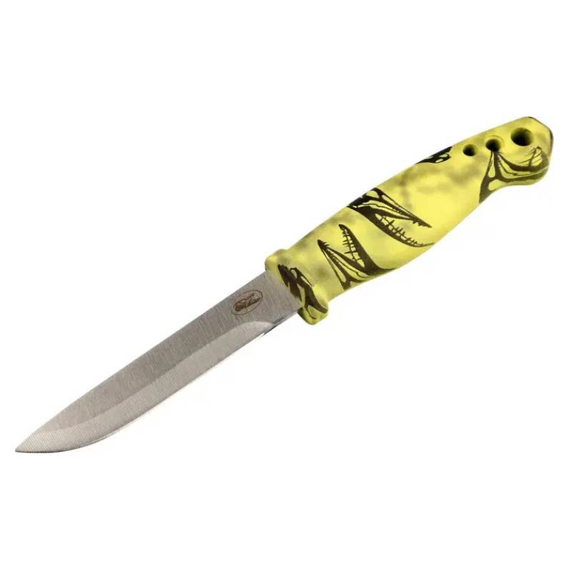 iFish Allroundkniv Green Scull – fiske- och friluftskniv med rostfritt blad, tandad rygg och grönt handtag.