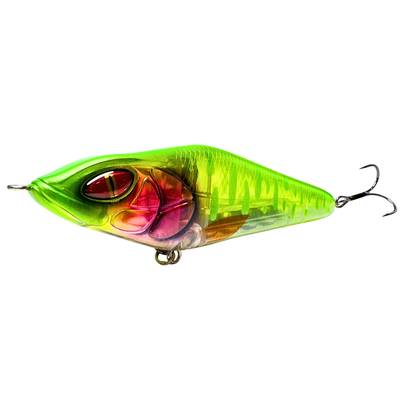 Daiwa Lazy Jerk 15,5cm 85g Gismo UV Monstret jerkbait för gäddfiske med UV-detaljer och aggressiv gång.