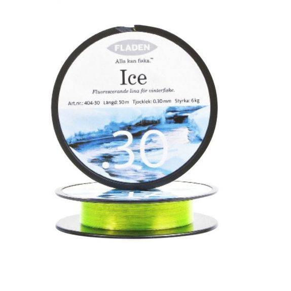 Fladen Expert fluo-ice nylonlina gul 50 m, fluorescerande lina för isfiske
