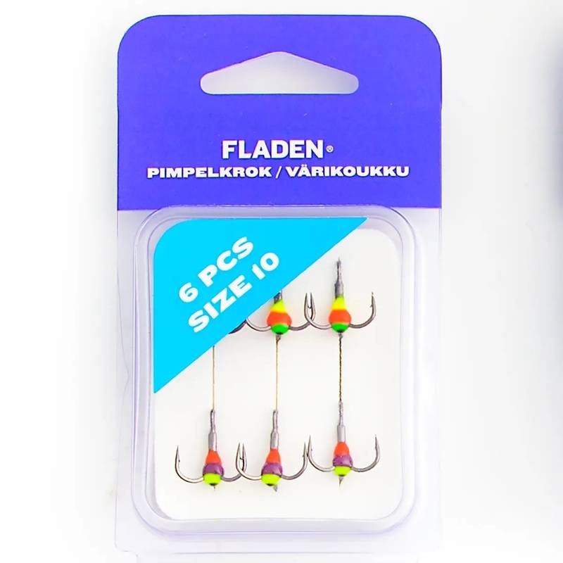 Fladen Pimpelkrok 6-pack– limkrok för pimpelfiske, flera färger, 6 stycken