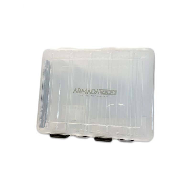 Tvåsidig ventilerad betesbox från Armada i kompakt format med korta fack, robust plast och ventilationshål för att hålla smådelar och beten torra och organiserade.