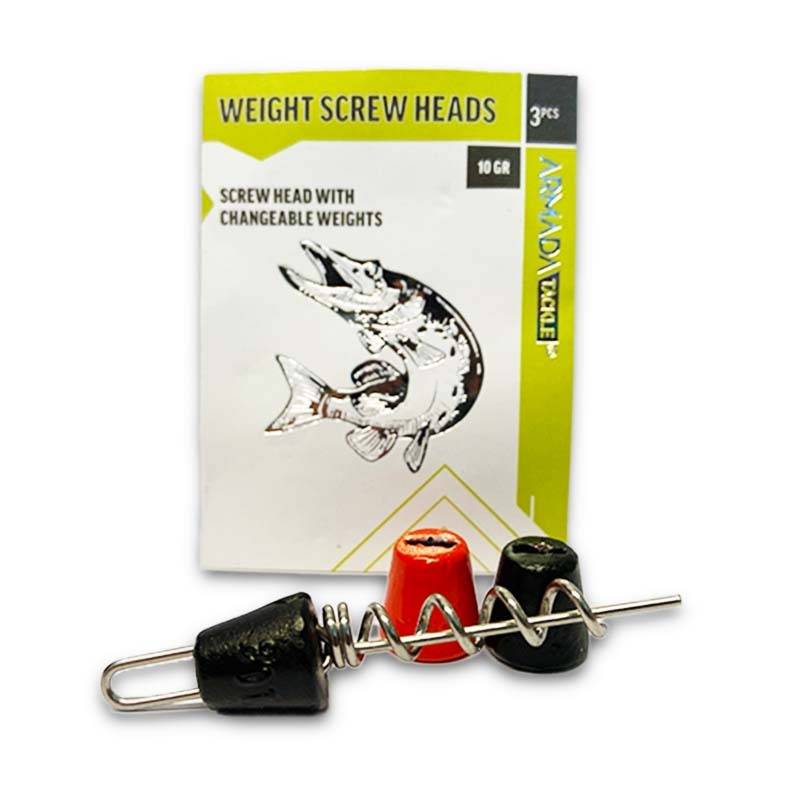 Armada Weight Screw Head med en monteringsskruv och tre utbytbara vikter, perfekt för att justera sjunkhastighet och balans på gummibeten vid predatorfiske.