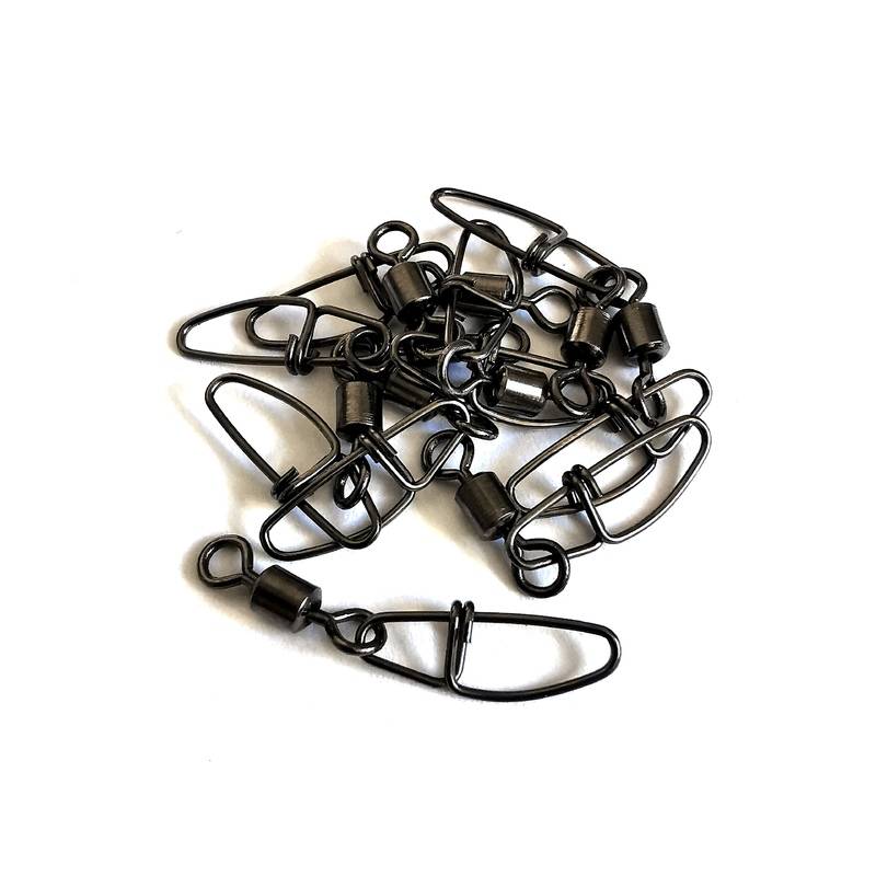 Hållbara metallclips av typen Cross Lock kombinerade med lekanden, levererade i 10-pack för säker och vridningsfri montering av predatorbeten.