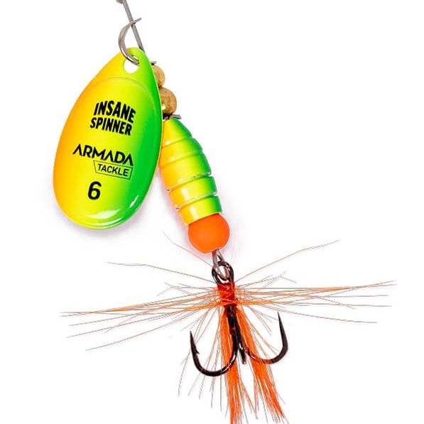 Armada Insane Spinner 14 g med roterande blad och färgstark kropp, designad för starka vibrationer och lockande rörelser vid predatorfiske.