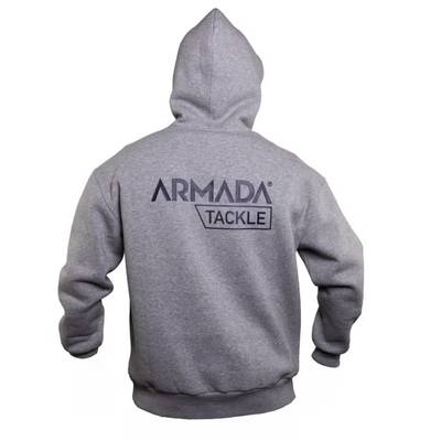 Armada Tackle Hoody Grey grå fiskehoodie med huva och logotyp för sportfiske och fritidsbruk.