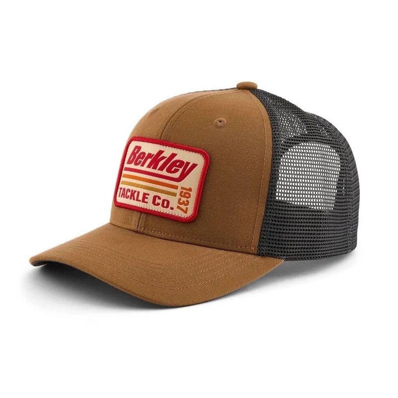 Berkley Striper Trucker keps i brun och charcoal med mesh-bakdel och Striper-logotyp framtill.
