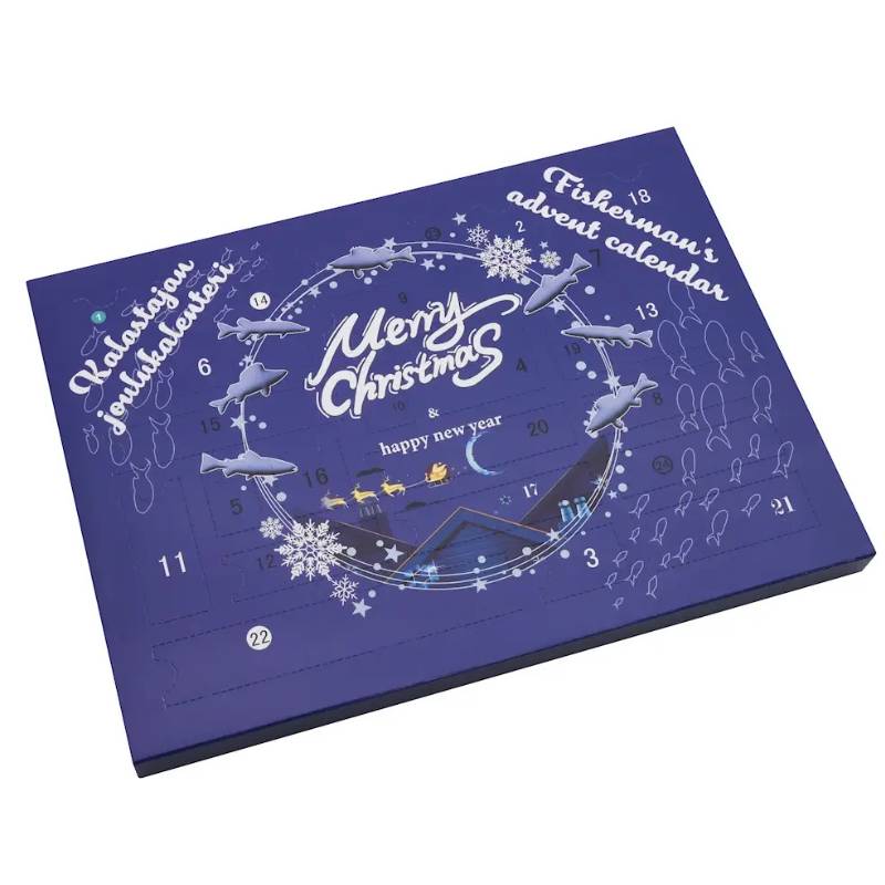 Fishermans adventskalender med blå design och julmotiv