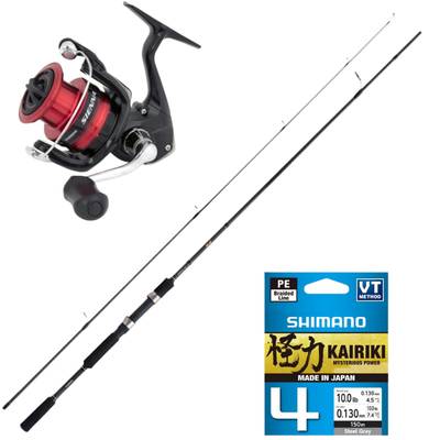 Shimano FX XT 7 fot 14-40g fiskekombo med Shimano Sienna 2500-haspelrulle och påspolad flätlina.