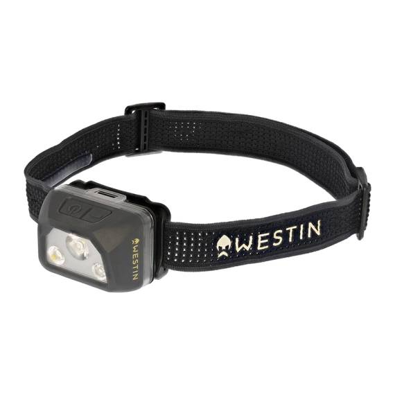Westin Headlamp Beam LED 400lm – kraftfull, uppladdningsbar pannlampa med justerbart band och vattentålig design för fiske och friluftsliv.
