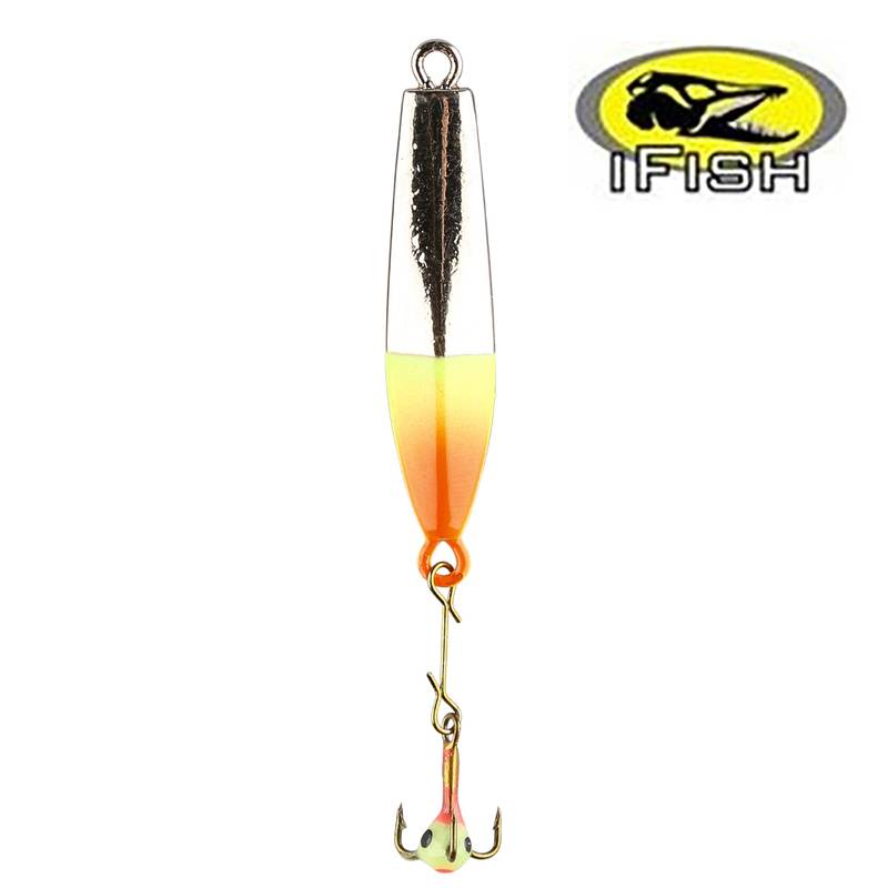IFISH Hedlund 35 mm SKFL – liten silver/koppar vertikalpirk med fluodetaljer och lystrekrok för abborrfiske