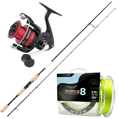 Myran Eciton Finesse haspelcombo med Shimano Sienna-haspelrulle och påspolad flätlina – lätt fiskeset för finessefiske.