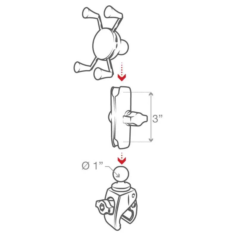 RAM® X-Grip® telefonfäste med Tough-Claw™ liten klämma monterad för säker smartphonehållning på fordon eller båt.