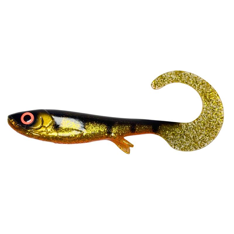 Wolfcreek Curly 22 cm 75 g Guldgrävaren gäddjigg med guldreflexer och curlytail
