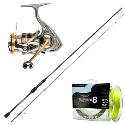 Bite Of Bleak Yoru 6'10'' 3–15g med Daiwa Aggrest 2500 och påspolad flätlina för finessefiske och predatorfiske.