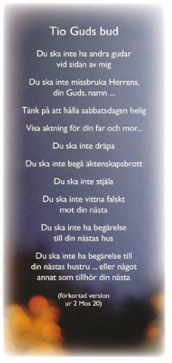 Kort/bokmärke - Tio Guds bud, en produkt från Nya Musik som utvecklar och engagerar människor i alla åldrar.