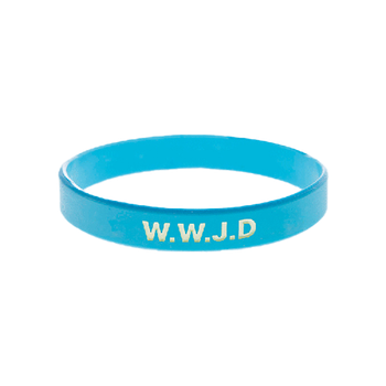Armband - Silikon - WWJD - Ljusblå, en produkt från Nya Musik som utvecklar och engagerar människor i alla åldrar.