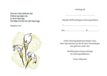 Inbjudan till minnesgudstjänst -  Förgätmigej, en produkt från Nya Musik som utvecklar och engagerar människor i alla åldrar.