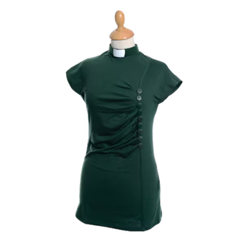 Diakontopp - Dam, draperad, kort ärm, mörkgrön, en produkt från Nya Musik som utvecklar och engagerar människor i alla åldrar.