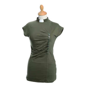 Diakontopp - Dam, draperad, kort ärm, khaki, en produkt från Nya Musik som utvecklar och engagerar människor i alla åldrar.