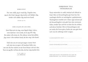 Inbjudan till tacksägelse - Kungsängslilja, en produkt från Nya Musik som utvecklar och engagerar människor i alla åldrar.