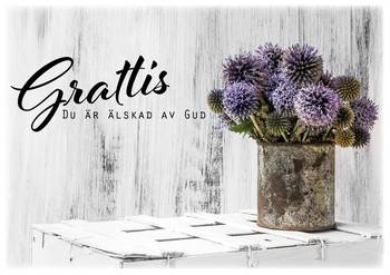 Vykort - Grattis du är älskad av Gud, en produkt från Nya Musik som utvecklar och engagerar människor i alla åldrar.