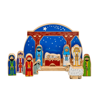 Julkrubba i solitt trä, en produkt från Nya Musik som utvecklar och engagerar människor i alla åldrar.