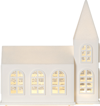 Kyrka med led-ljus, en produkt från Nya Musik som utvecklar och engagerar människor i alla åldrar.