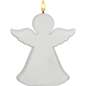 Ängel i plast med led-ljus, en produkt från Nya Musik som utvecklar och engagerar människor i alla åldrar.