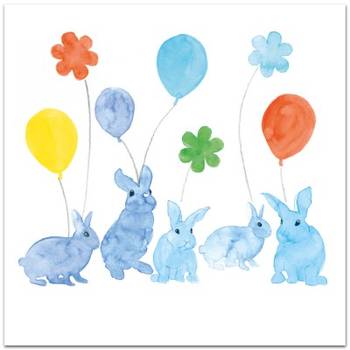 Dubbelt kort - Kaniner med ballonger - blå, en produkt från Nya Musik som utvecklar och engagerar människor i alla åldrar.