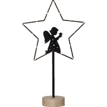 Lysande trådstjärna med ängelsiluett, en produkt från Nya Musik som utvecklar och engagerar människor i alla åldrar.