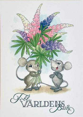 Vykort - Till världens bästa - Möss och lupiner, en produkt från Nya Musik som utvecklar och engagerar människor i alla åldrar.
